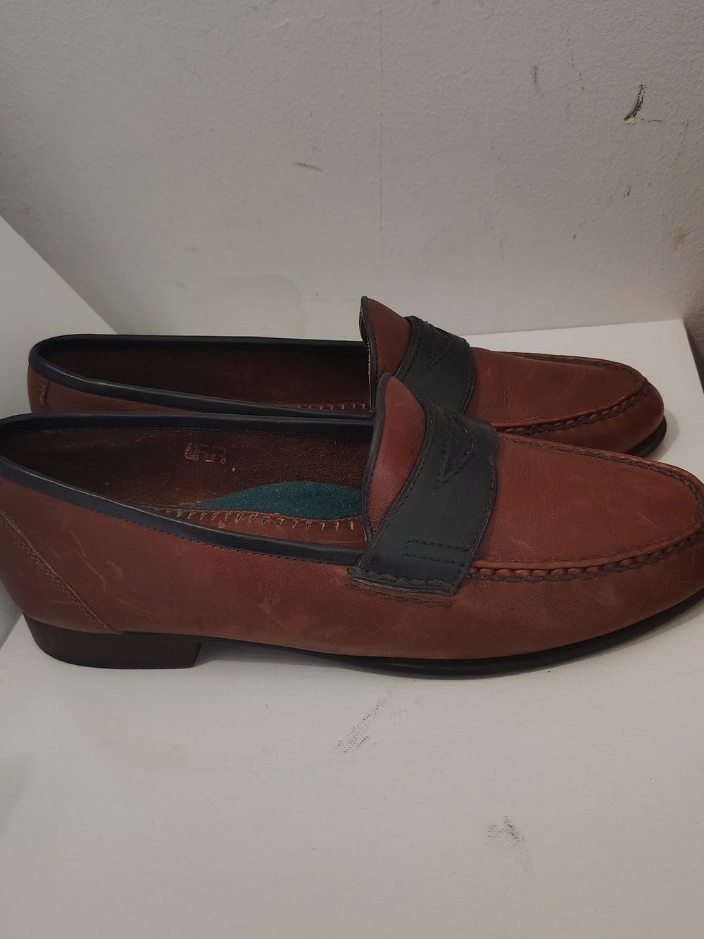 Greg Norman Collection Brown Leather Loafers with Black Strap